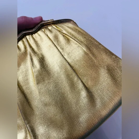 Vintage HL Harry Levine U.S.A. Evening Bag Gold Lame Clutch Purse Handbag - Picture 5 of 8